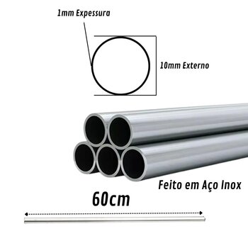 Tubo Inox 201 Redondo 10mm Barra Suporte Multiuso 60cm