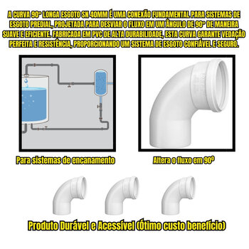Curva 90° Longa Esgoto 40mm Conexão Canos Encanamento