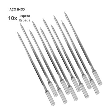 10X Espetos Espada Inox 40cm Cabo Revestido Alumínio - Forte