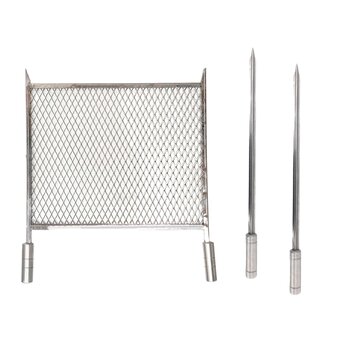 Kit Grelha Tela Expandida Inox 40x40 e Espeto Espada 50cm