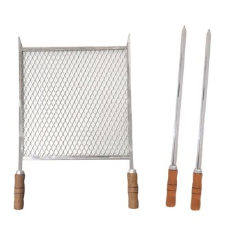 Kit Grelha Expandida 40x40 e Espeto Espada 50cm Cabo Madeira