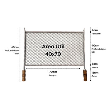 Kit Grelha Expandida 40x70 e Espeto Espada 50cm Cabo Madeira