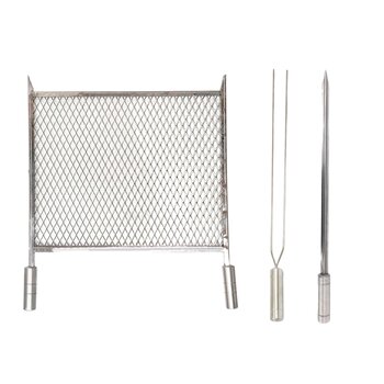 Kit Grelha Expandida Inox 40x40 Espetos Duplo e Espada 50cm