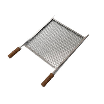 Kit Grelha Inox 40x40 Espeto Duplo Espada 50cm Cabo Madeira