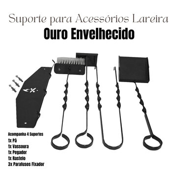 Kit Suporte com Acessorios Lareira Preto