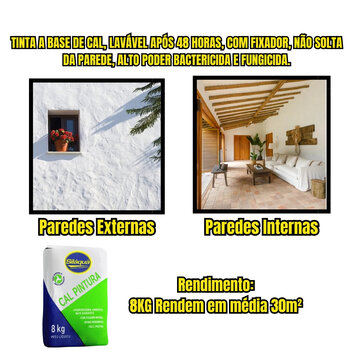 Kit 2 Cal de Pintura e Reboco Natural Branco Silaqua 8kg