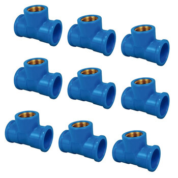 Kit 10 Pçs Te Azul Redução Base Latão 25x25mm X 1/2