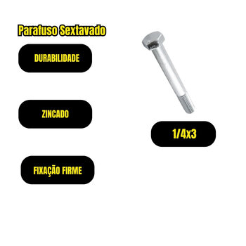 Kit 100 Parafuso Sextavado Zincado Fixação 1/4x3