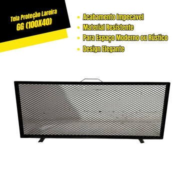 Tela Grade De Proteção Lareiras 100x40 Ouro Envelhecido