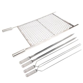 Kit Grelha Inox 70x40cm + 4 Espetos Espada E Duplo Churrasco