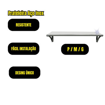 Prateleira Aço Inox Parede Decoração 72x21 G 3Und