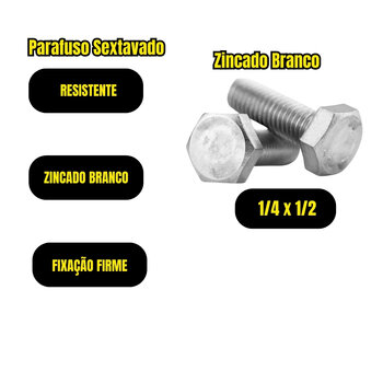 Parafuso Sextavado Zincado Branco Polido 1/4x1/2  - CONTROLE DE ESTOQUE