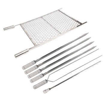 Kit Grelha Moeda Inox 70x60 Mais 6 Espetos Para Churrasco