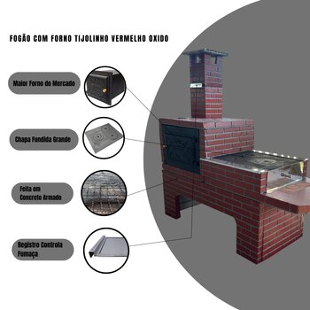 Fogão com Forno Tijolinho Pre Moldado Vermelho Oxido