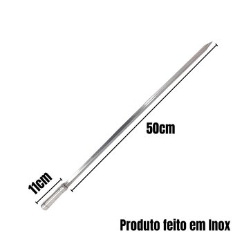 4x Espetos Inox Lâmina 50cm Espada e Duplo P/ Churrasqueira