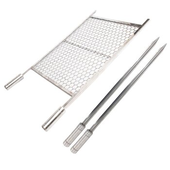 Kit Grelha Moeda Inox 70x40 Mais Espeto Espada P/ Churrasco