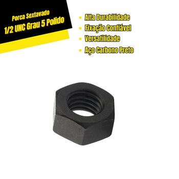 Porca Sextavada Grau 8 UNC 1/2 Preto 25Und