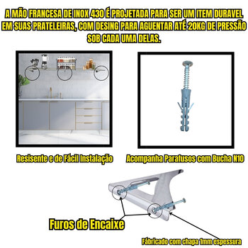 Mão Francesa 20cm Acompanha Kit Parafuso e Bucha