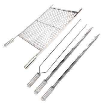 Kit Grelha Moeda Inox 70x40 + Espetos Espada Duplo Churrasco