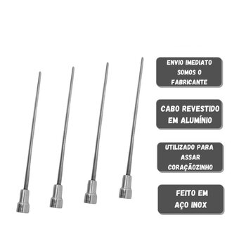 Kit 4x Espetos De Inox 30cm Coração Churrasqueiras