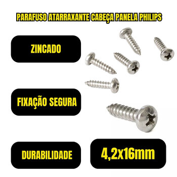 Parafuso 4,2x16 Zincado Auto Atarraxante Phillips 100 Unid