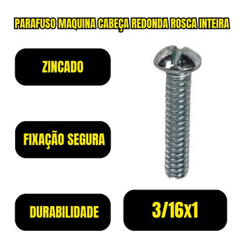 Parafuso Máquina Cabeça Redonda Rosca Inteira 3/16X1 100und