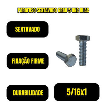 Parafuso Sextavado Grau 5 UNC RI AC 5/16X1 Zincado 300und