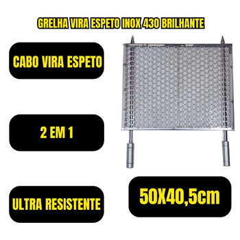 Grelha Moeda Vira Espeto Inox 50x40,5cm Churrasco