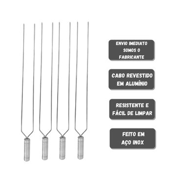 Kit 4 Espetos Duplo De Inox 50cm Para Churrasco, Resistente