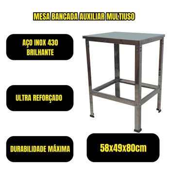 Mesa Bancada Auxiliar Inox Reforçada Multiuso 58x49x80