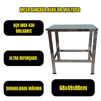 Mesa Bancada Auxiliar Inox Reforçada Multiuso 68x49x80