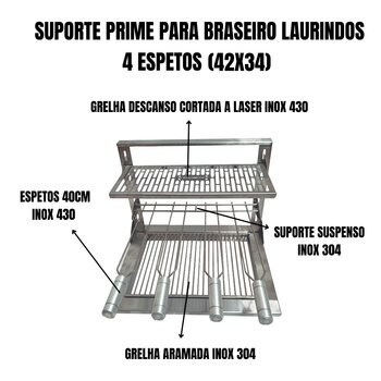 Suporte Flutuante Prime Braseiro Laurindos 4 Espetos 42x34