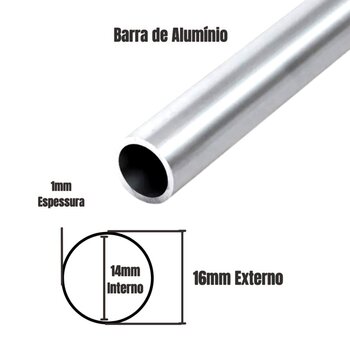 2 Tubo Barra Alumínio 60cm Redondo 16mm Ext. Churrasqueira