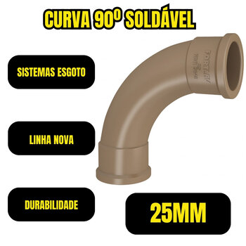 Kit 5 Curva Soldável Longa Marrom 25mm X 90 Graus Fortlev