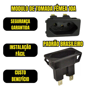 Modulo Tomada 10a Amperes Preto Fêmea 3 Pinos