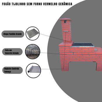 Fogão a Lenha Tijolinhho sem Forno Vermelho Cerâmica Chapa