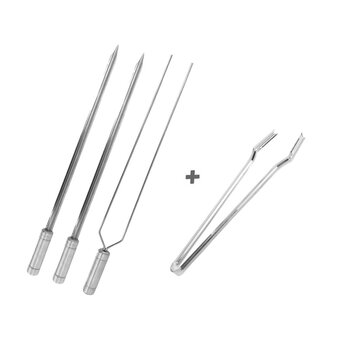 Kit Espetos Inox 40cm Espada E Duplo Mais Pegador De Carnes