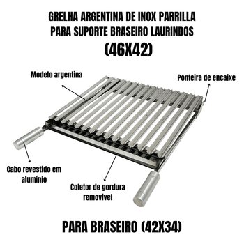 Grelha Argentina 46x42 De Inox para Suporte de Braseiro 42X34