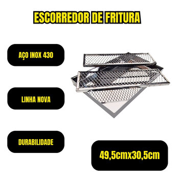 Escorredor Fritura Aço Inox Bandeja 49x31cm Gordura Louça