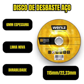 Disco Desbaste Aço 6mm Lixa Ferro Polimento 115x22,23mm