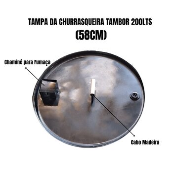 Tampa para Churrasqueira Tambor 200L Preto Removivel