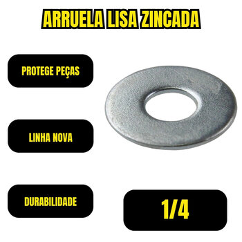 Kit 100 Arruela Lisa 1/4 Aço Carbono Zinco Branco