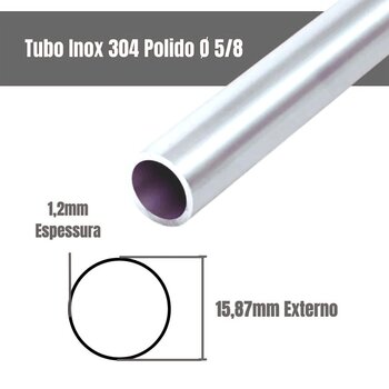 2 Tubo Inox Polido 5/8 (15,87 Mm) Parede 1,2mm Barra 40cm