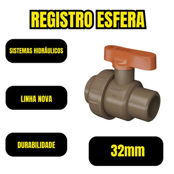 3x Registro Esfera Soldável Pvc 32mm (1) Marrom Cola