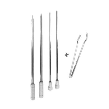 Kit 4x Espetos Inox 50cm Espada, Coração E Pegador De Carnes