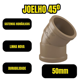 Joelho Pvc Soldável Cola De 50mm 1.1/2 Poleg. 45º Kit (3pç)