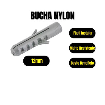 100 Bucha Nylon Parede Sem Anel Fixação 12mm