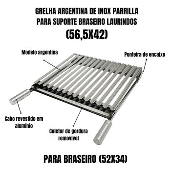 Grelha Argentina 56,5x42 De Inox Suporte de Braseiro 52X34