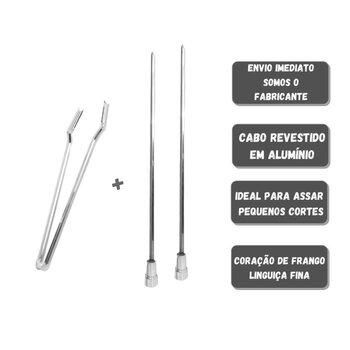 Pegador De Carnes Inox E 2 Espetinho Coração 30cm Churrasco