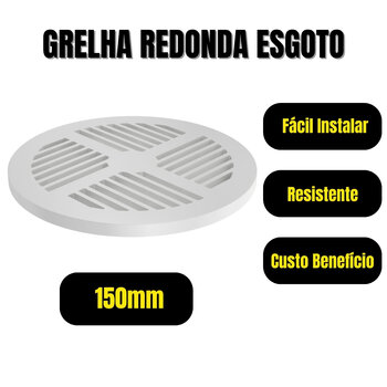 Ralo Grelha Chuveiro Branco 15cm 150mm Plástico Reforçado